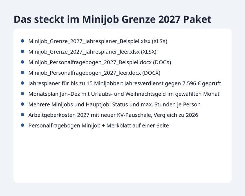 Minijob Grenze 2027 Jahresplaner Excel | German, mehrere Minijobber, Weihnachtsgeld-Check (Digital Download) image 9
