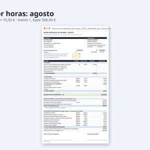 Nómina empleada de hogar rellenada 2026 | Spanish, Excel con cotización, 12 meses y plantilla vacía (Digital Download) image 5
