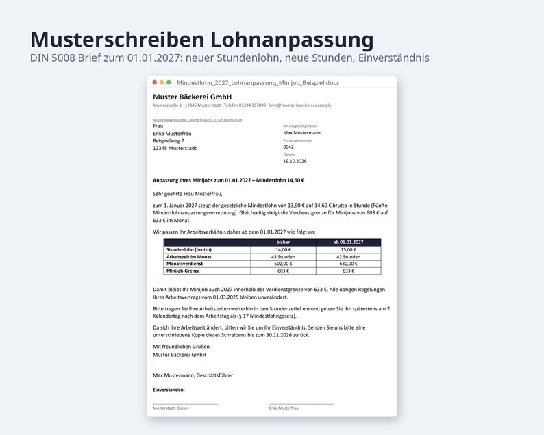 Mindestlohn 2027 Minijob Rechner Excel | German, 14,60 EUR Stundenlohn, 633 EUR Grenze (Digital Download) image 5