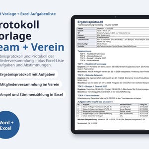 Protokoll Vorlage Word, Ergebnisprotokoll + Mitgliederversammlung Verein | Beispiel und leer, Aufgabenliste mit Ampel, Abstimmung
