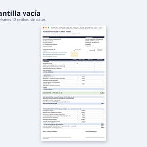 Nómina empleada de hogar rellenada 2026 | Spanish, Excel con cotización, 12 meses y plantilla vacía (Digital Download) image 6