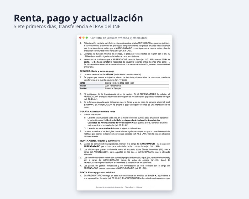 Contrato de alquiler de vivienda Word, LAU 2026 | Spanish, Ejemplo relleno, inventario Excel (Digital Download) image 3