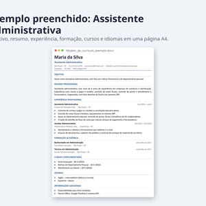 Modelo de currículo Word 2026 formato Brasil | Portuguese, Exemplo preenchido, modelo em branco (Digital Download) image 2