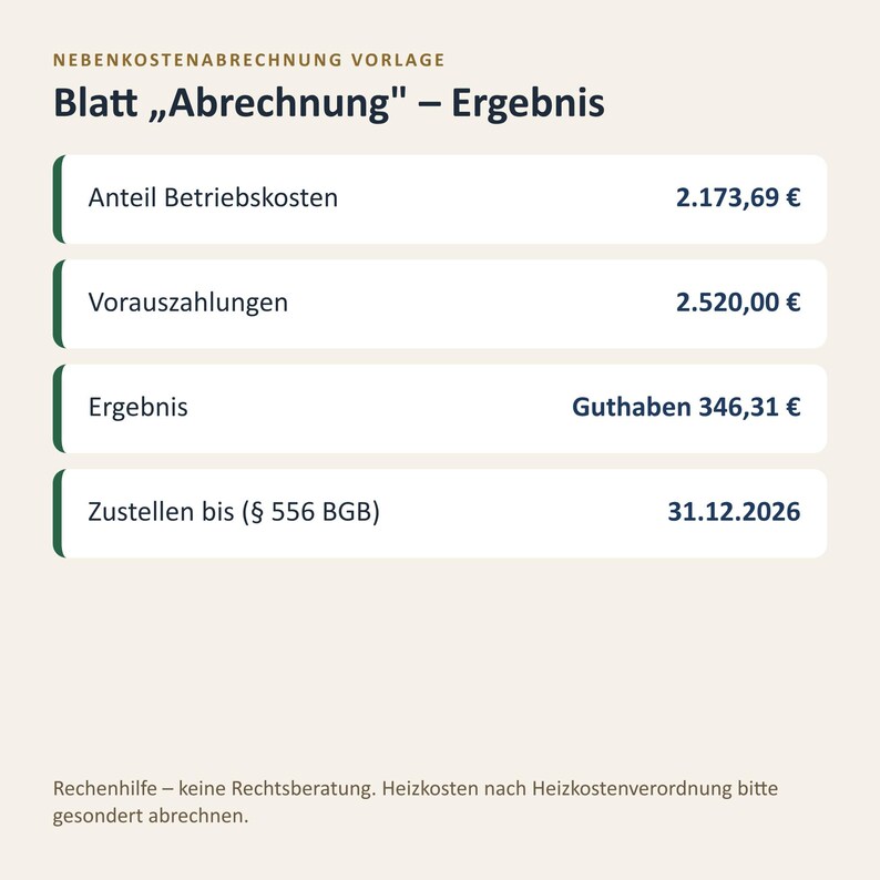 Nebenkostenabrechnung Excel Vorlage 2026 / Vermieter Betriebskostenabrechnung (Descarga digital) imagen 3