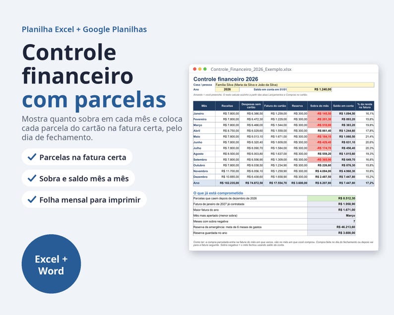 Kit organização financeira 2026 2027 Excel | Portuguese, Controle de gastos, quitar dívidas (Digital Download) image 3
