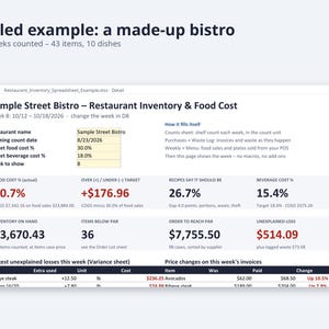 Restaurant Inventory Spreadsheet, Food Cost % Excel | Weekly Count Sheet, Par Levels, Recipe Costing, Waste Variance, Order List image 6