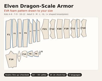 Elven Dragon Scale Armor EVA Foam Pattern, Kids 4-6 to Adult XL, Fantasy Cosplay Larp, Printable PDF, A4 and Letter (Digital Download)