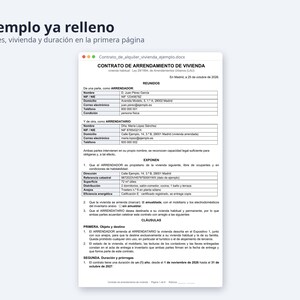 Contrato de alquiler de vivienda Word, LAU 2026 | Spanish, Ejemplo relleno, inventario Excel (Digital Download) image 2
