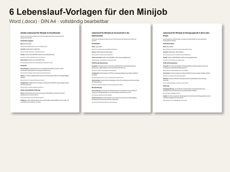 Lebenslauf Vorlage Minijob 2026 | 3 Designs mit Foto, Anschreiben + 6 Vorlagen, Service, Word DIN A4 (Digital Download) image 8