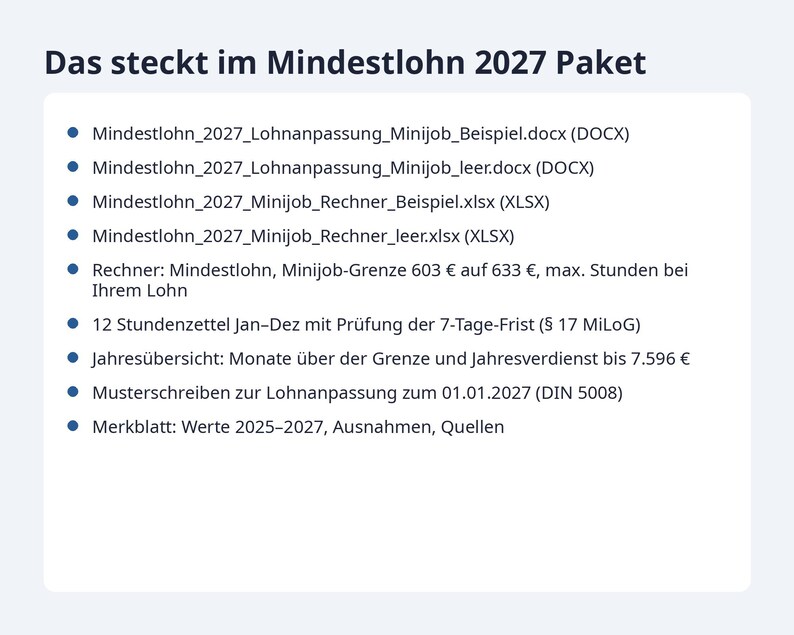 Mindestlohn 2027 Minijob Rechner Excel | German, 14,60 EUR Stundenlohn, 633 EUR Grenze (Digital Download) image 9
