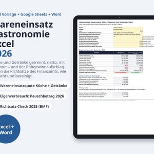 Wareneinsatz Gastronomie Excel 2026 | German, Wareneinsatz berechnen, Richtsatz-Check (Digital Download)