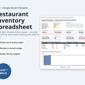 Restaurant Inventory Spreadsheet | Food Cost %, Par Levels, Recipe Costing (Digital Download)