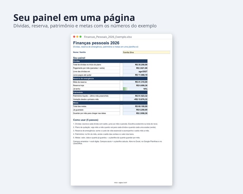Finanças pessoais planilha 2026 | Portuguese, Plano para quitar dívidas, reserva de emergência (Digital Download) image 2