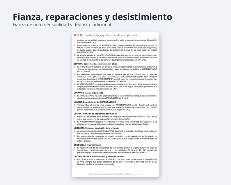 Contrato de alquiler de vivienda Word, LAU 2026 | Spanish, Ejemplo relleno, inventario Excel (Digital Download) image 4