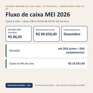 Planilha fluxo de caixa MEI 2026 Excel | Portuguese, Controle do limite de 81 mil e DAS MEI 2026, Planilhas Google (Digital Download) image 1