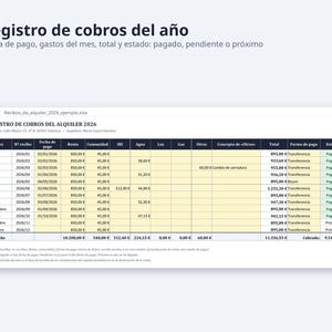 Recibo de alquiler plantilla Excel y Word 2026 2027 | 12 recibos con importe en letra, registro de cobros, A4 (Descarga digital) imagen 4