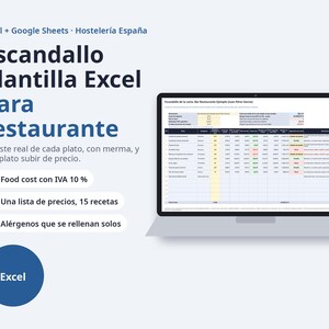 Escandallo plantilla Excel para restaurante y obrador | Spanish, Coste por ración, food cost % (Digital Download)