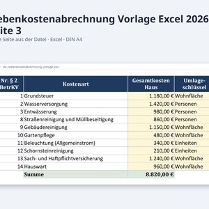 Nebenkostenabrechnung Excel Vorlage 2026 / Vermieter Betriebskostenabrechnung (Descarga digital) imagen 7
