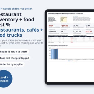 Restaurant Inventory Spreadsheet, Food Cost % Excel | Weekly Count Sheet, Par Levels, Recipe Costing, Waste Variance, Order List image 1