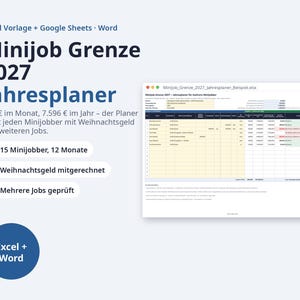 Minijob Grenze 2027 Jahresplaner Excel | German, mehrere Minijobber, Weihnachtsgeld-Check (Digital Download) image 1