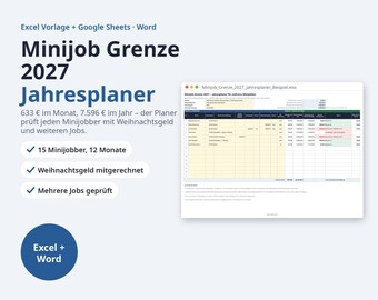 Minijob Grenze 2027 Jahresplaner Excel | German, mehrere Minijobber, Weihnachtsgeld-Check (Digital Download)