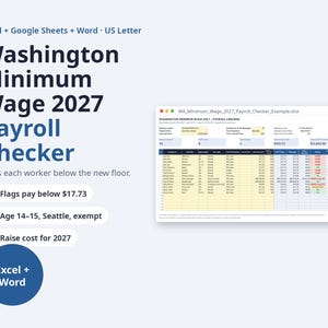 Washington Minimum Wage 2027 Payroll Checker | Excel Raise Calculator, Employee Pay Notice, Employer Checklist (Digital Download)