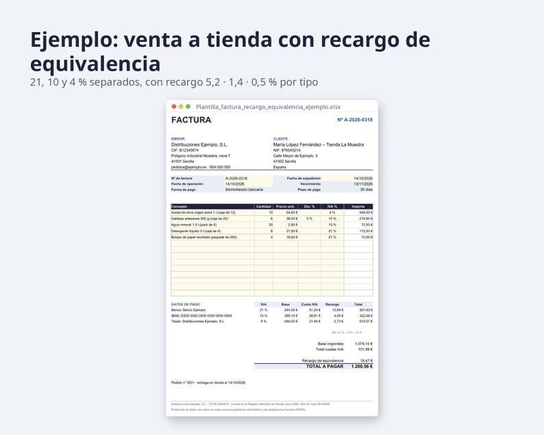 Plantilla factura Excel España 2026 | Spaans, IVA 21, 10 jaar 4 % (digitale download) afbeelding 3