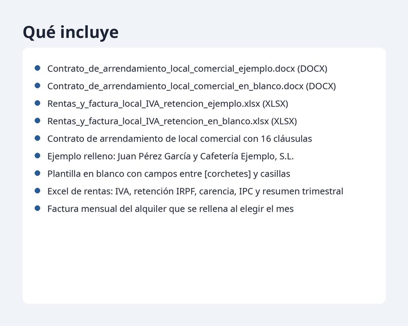 Arrendamiento de local comercial, contrato Word + Excel | Spanish, IVA y retención 19 %, factura (Digital Download) image 9