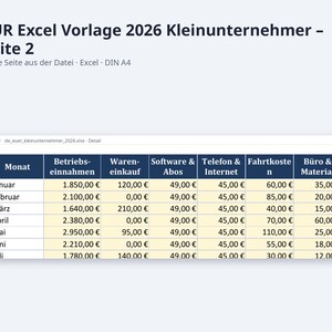 EÜR Excel Vorlage 2026 Kleinunternehmer | Einnahmen Ausgaben Tabelle mit Grenzen Check 25.000 und 100.000 Euro | Sofort Download image 10