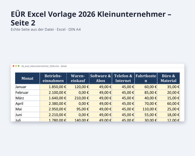 EÜR Excel Vorlage 2026 Kleinunternehmer | Einnahmen Ausgaben Tabelle mit Grenzen Check 25.000 und 100.000 Euro | Sofort Download image 10