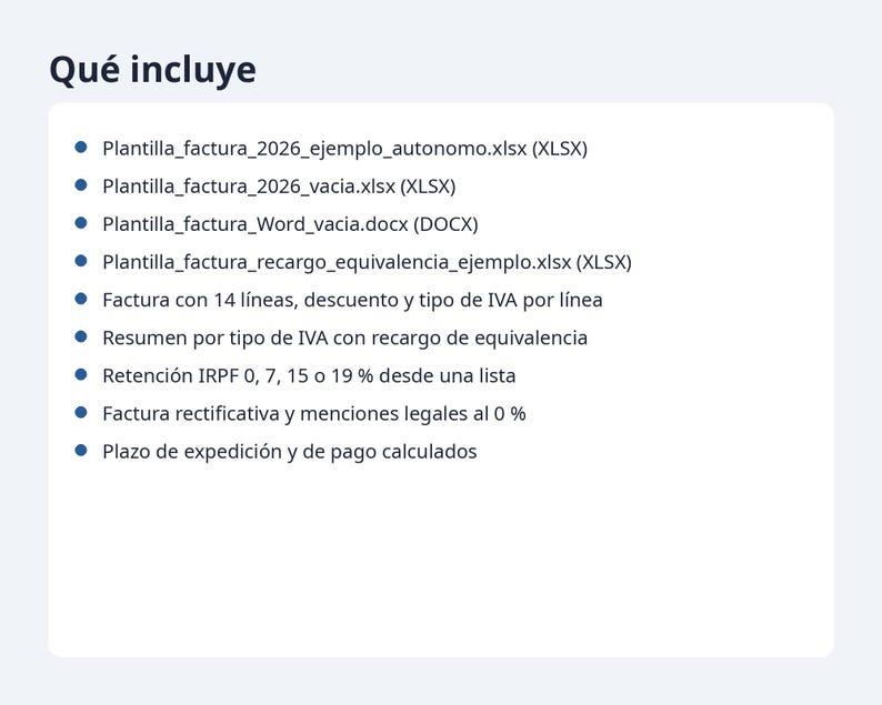 Plantilla factura Excel España 2026 | Spaans, IVA 21, 10 jaar 4 % (digitale download) afbeelding 9