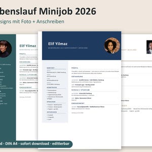 Lebenslauf Vorlage Minijob 2026 | 3 Designs mit Foto, Anschreiben + 6 Vorlagen, Service, Word DIN A4 (Digital Download) image 1