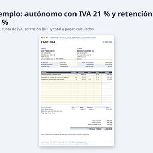 Plantilla factura Excel España 2026 | Spaans, IVA 21, 10 jaar 4 % (digitale download) afbeelding 2