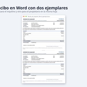 Recibo de alquiler plantilla Excel y Word 2026 2027 | 12 recibos con importe en letra, registro de cobros, A4 (Descarga digital) imagen 6