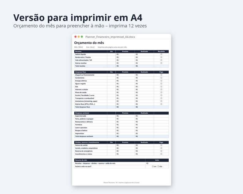 Planner financeiro planilha Excel 2026 2027 | Portuguese, Orçamento mensal, controle de gastos (Digital Download) image 7