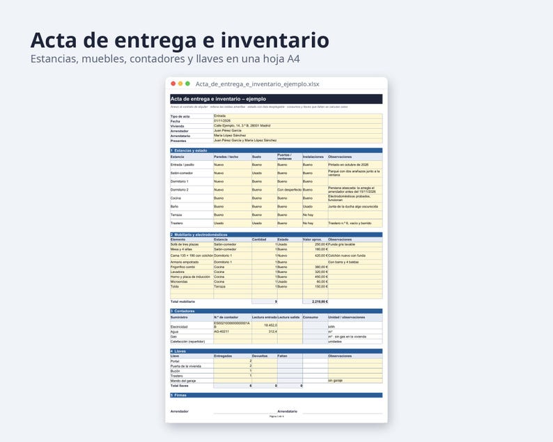Contrato de alquiler de vivienda Word, LAU 2026 | Spanish, Ejemplo relleno, inventario Excel (Digital Download) image 6