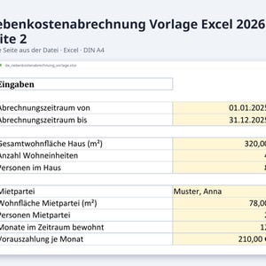 Nebenkostenabrechnung Excel Vorlage 2026 / Vermieter Betriebskostenabrechnung (Descarga digital) imagen 6