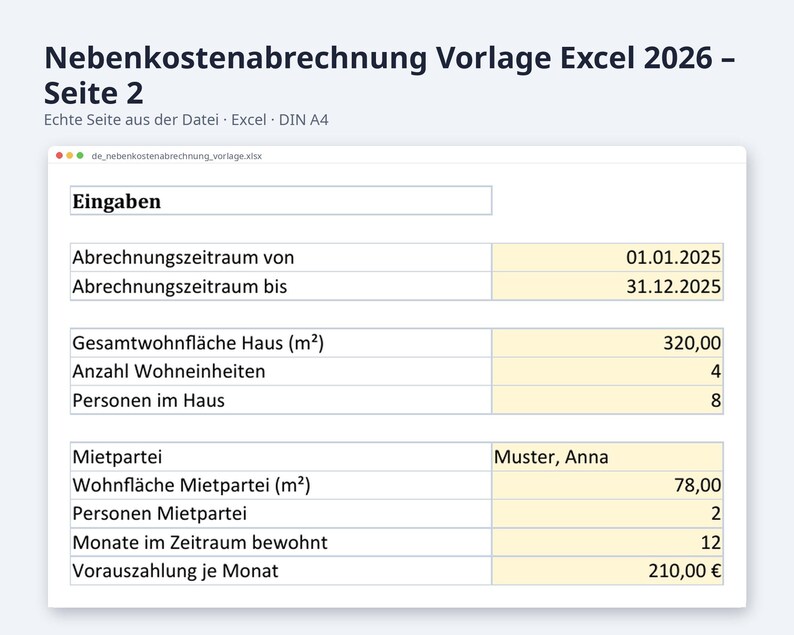 Nebenkostenabrechnung Excel Vorlage 2026 / Vermieter Betriebskostenabrechnung (Descarga digital) imagen 6