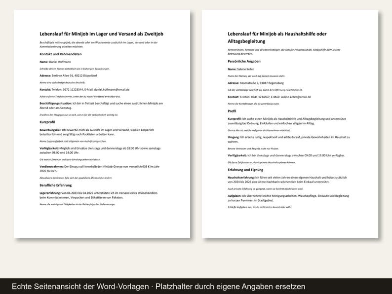 Lebenslauf Vorlage Minijob 2026 | 3 Designs mit Foto, Anschreiben + 6 Vorlagen, Service, Word DIN A4 (Digital Download) image 10