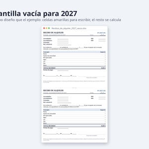 Recibo de alquiler plantilla Excel y Word 2026 2027 | 12 recibos con importe en letra, registro de cobros, A4 (Descarga digital) imagen 5