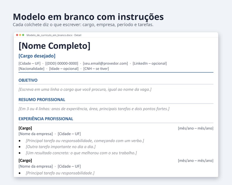 Modelo de currículo Word 2026 formato Brasil | Portuguese, Exemplo preenchido, modelo em branco (Digital Download) image 8