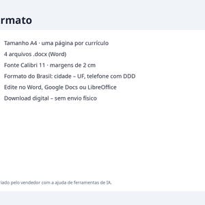 Modelo de currículo Word 2026 formato Brasil | Portuguese, Exemplo preenchido, modelo em branco (Digital Download) image 10