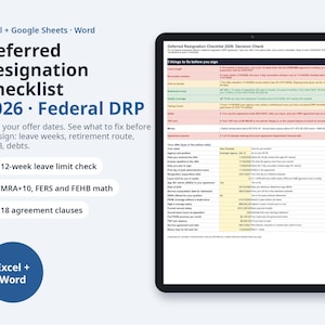 Deferred Resignation Checklist for Federal Employees | 2026 DRP Agreement Check, Leave Weeks, FERS (Digital Download)