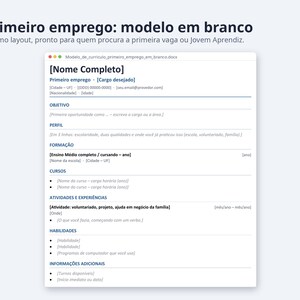 Modelo de currículo Word 2026 formato Brasil | Portuguese, Exemplo preenchido, modelo em branco (Digital Download) image 6
