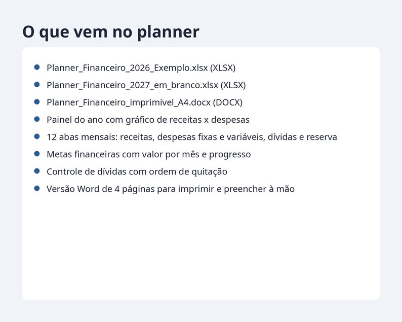 Planner financeiro planilha Excel 2026 2027 | Portuguese, Orçamento mensal, controle de gastos (Digital Download) image 9