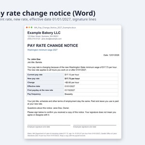 ワシントン州最低賃金2027年給与計算チェッカー｜Excel昇給計算ツール、従業員給与通知、雇用主チェックリスト（デジタルダウンロード） 画像 4