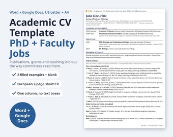 Academic CV Template for PhD & Faculty Jobs | Publications, Grants, Teaching (Digital Download)