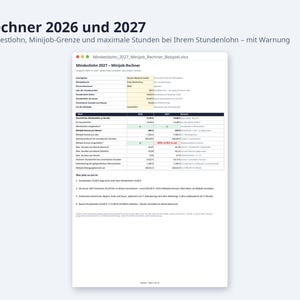 Mindestlohn 2027 Minijob Rechner Excel | German, 14,60 EUR Stundenlohn, 633 EUR Grenze (Digital Download) image 2