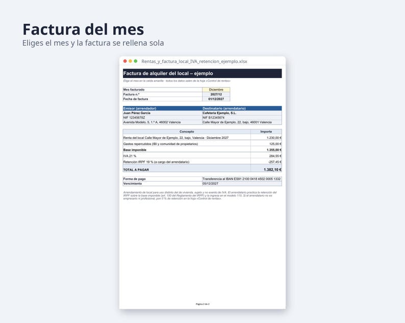 Arrendamiento de local comercial, contrato Word + Excel | Spanish, IVA y retención 19 %, factura (Digital Download) image 7