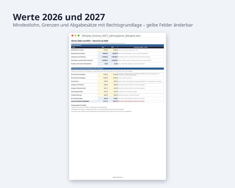Minijob Grenze 2027 Jahresplaner Excel | German, mehrere Minijobber, Weihnachtsgeld-Check (Digital Download) image 7